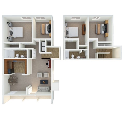Floor plan for 4 beds, 2 baths, 1600 sqft
